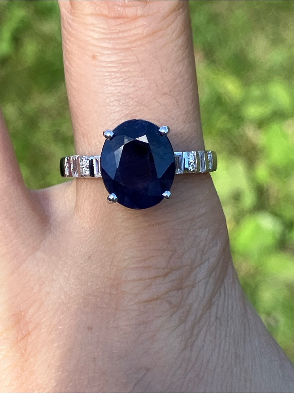 Blue Sapphire Moissanite Sterling Silver Ring Size 10